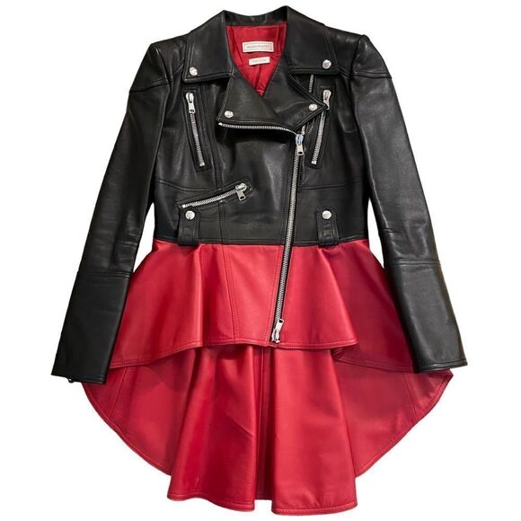 ALEXANDER MCQUEEN Two Tone Leather STUNNING 🤩 Peplum Biker Jacket |SIZE: 44 IT| - Picture 14 of 15